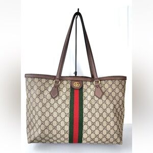 Gucci Beige and Green Signature Tote